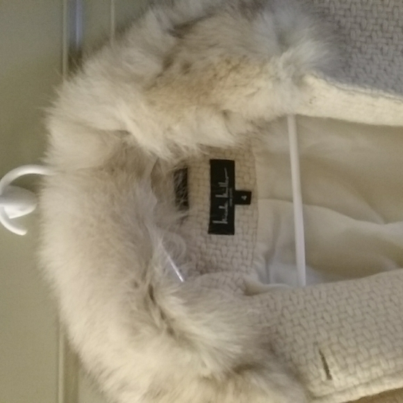 Nicole Miller Cream Winter Fur trim Knit Coat - Picture 5 of 16
